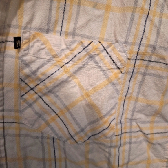 Yellow/blue plaid coarse cotton button up shirt - Picture 6 of 8